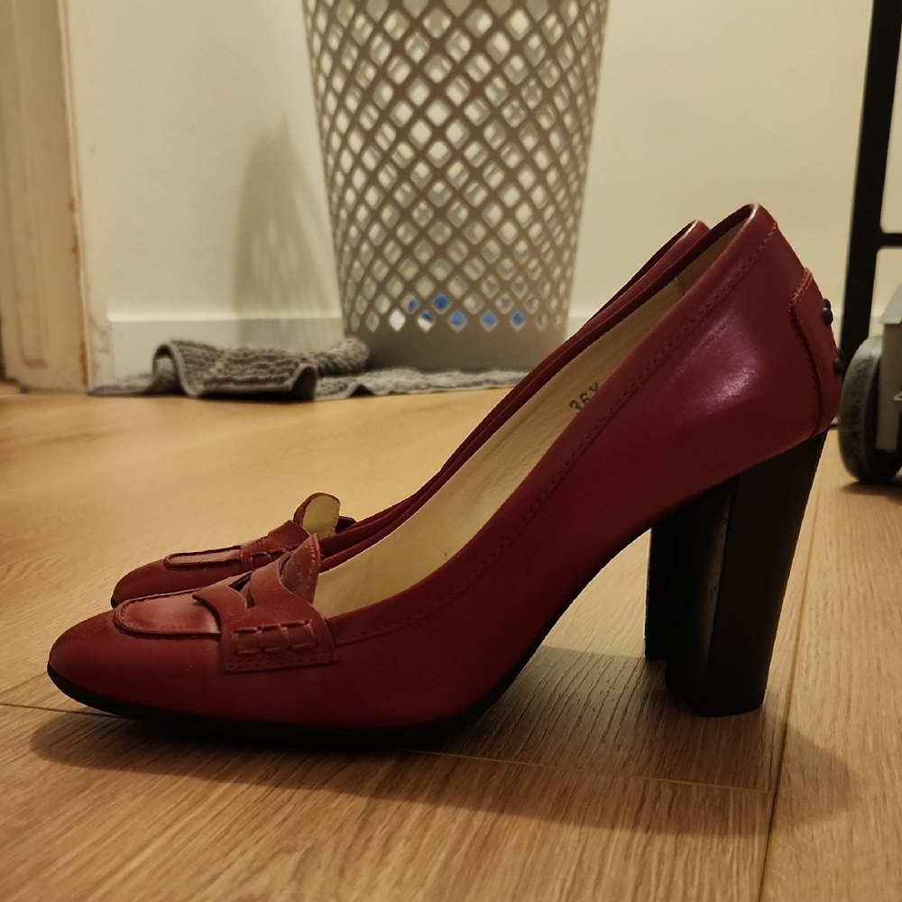 Red Chunky Heels with Bow Detail